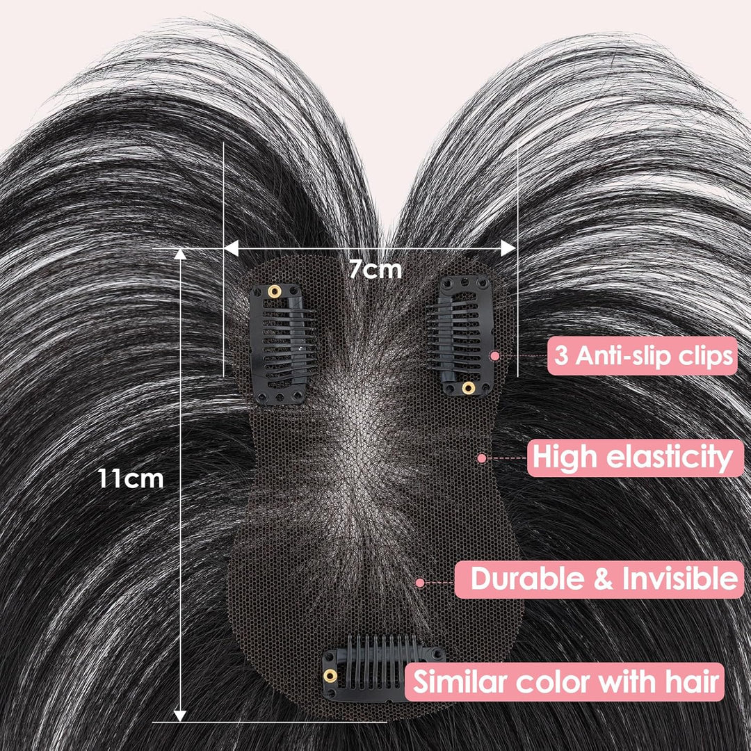 S-noilite Haar Toppers Echthaar Natürliches Schwarz - Toupet für Frauen mit Wispy Pony 100% Echthaar