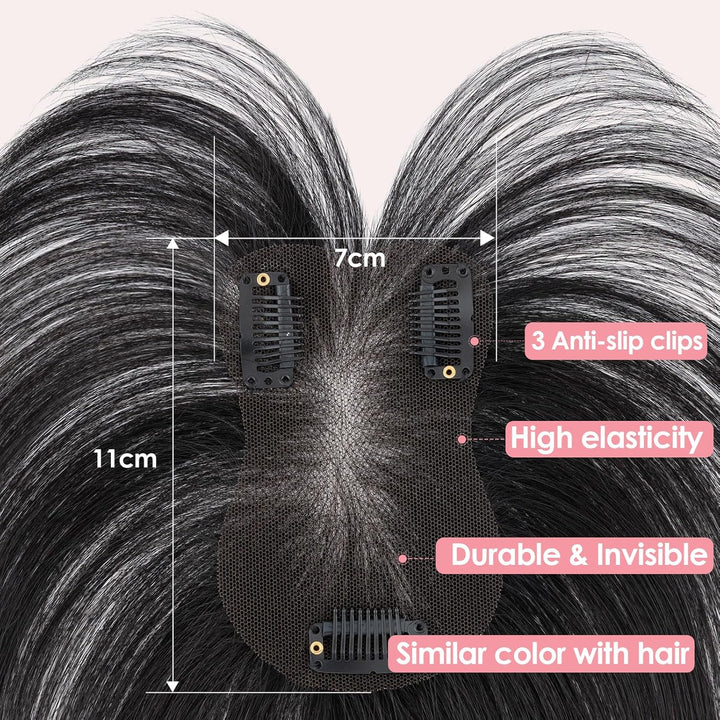 S-noilite Haar Toppers Echthaar Natürliches Schwarz - Toupet für Frauen mit Wispy Pony 100% Echthaar