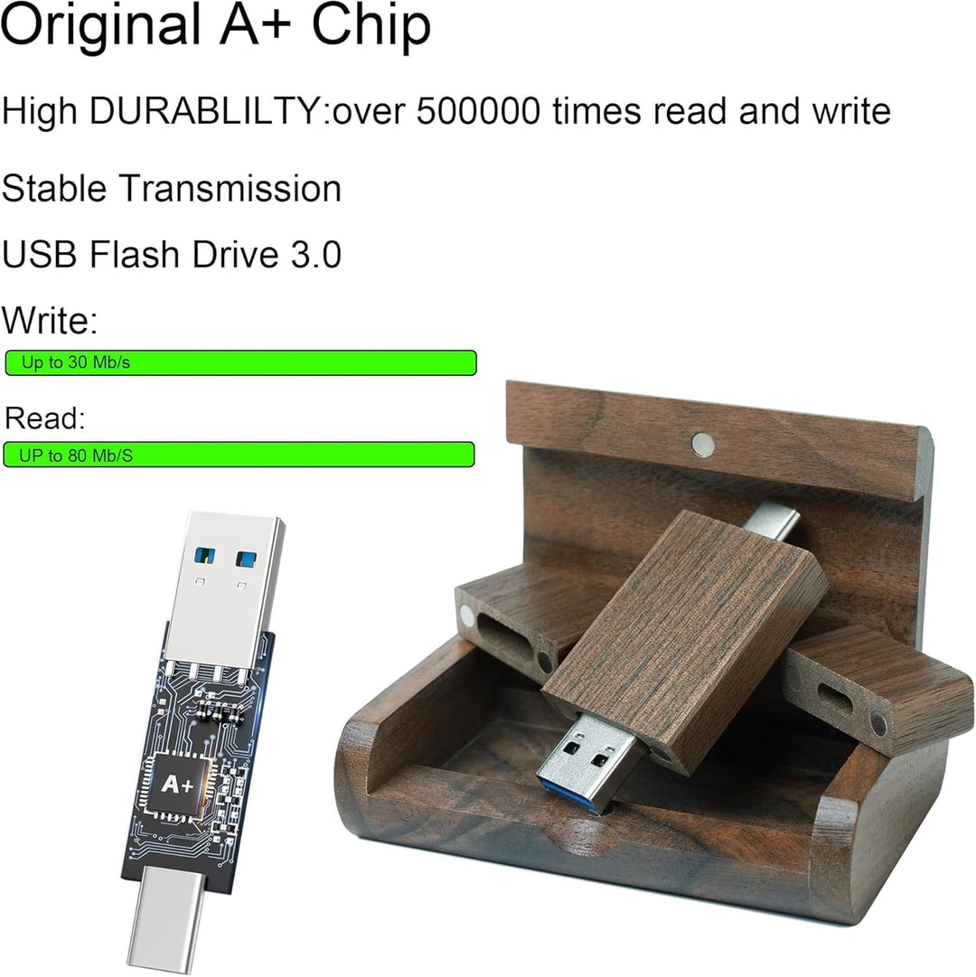 Walnut Wood Box USB C Flash Drive 16GB 1 Stück, OTG USB C Pen Drive, USB 3.0 und USB C Flash Drive,
