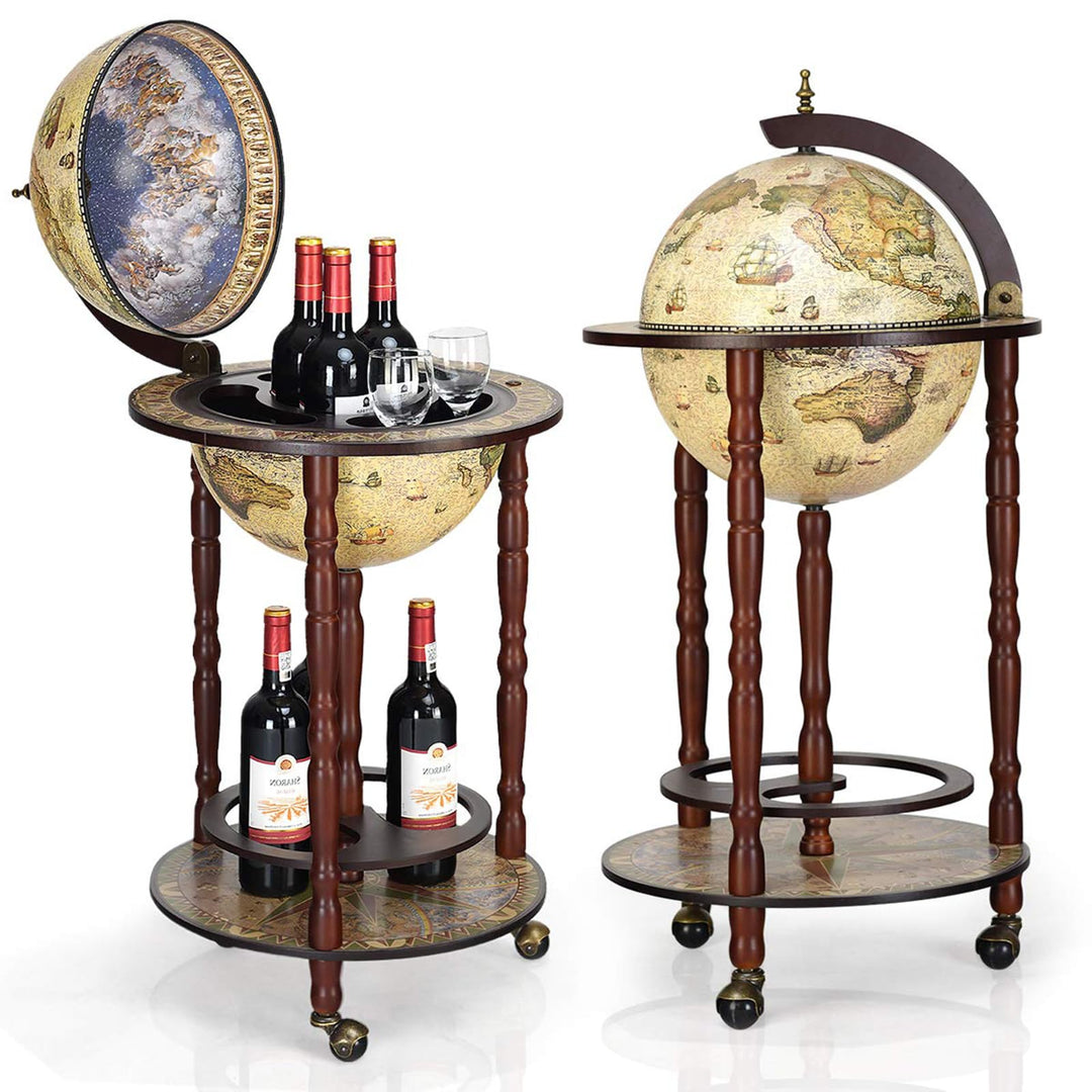 DREAMADE Globus Bar Barwagen, Weinregal auf Rollen, Minibar Globus Hausbar, Servierwagen mit Klassis