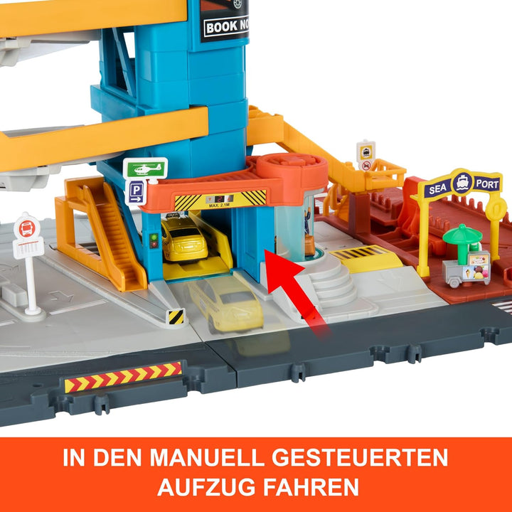 Matchbox Spielzeugautos und Spielset, Transport-Center mit 5 Etagen, von Kindern und Autos aktivierb