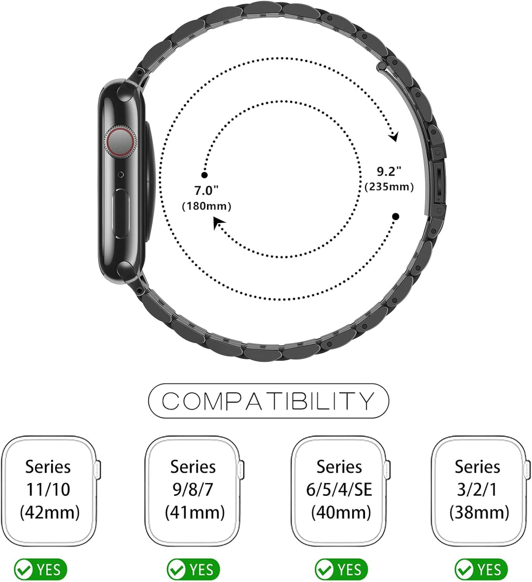 Tasikar Kompatibel mit Apple Watch Armband 42mm(Series 11/10) 41mm 40mm 38mm, Massives Edelstahl Met
