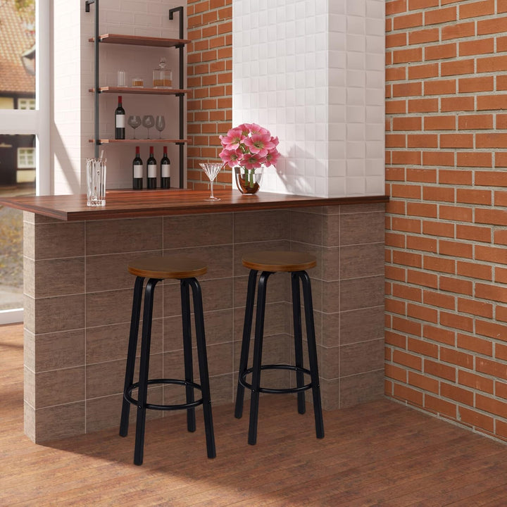 WOLTU Barhocker 2X Bistrohocker Tresenhocker Barstuhl aus MDF und Metall runde Sitzfläche Dunkelbuch
