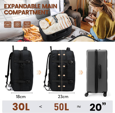 LOVEVOOK 32-50L Handgepäck Rucksack, Supergrosser erweiterbar Reiserucksack Flugzeug, Laptop Rucksac