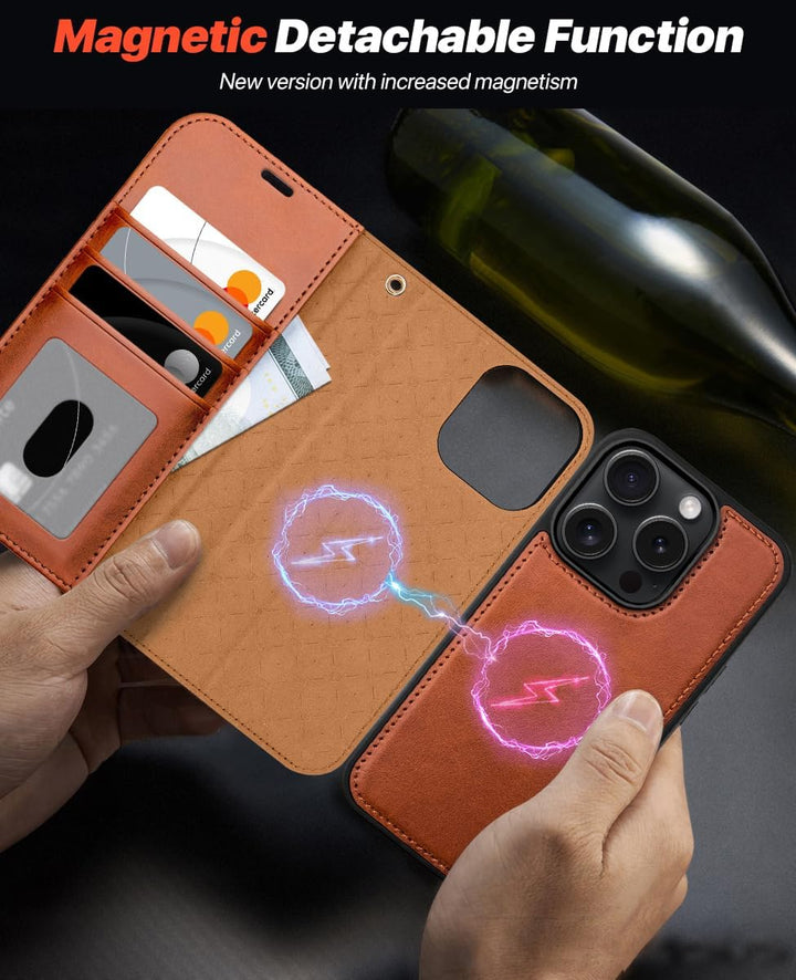 OCASE Kompatibel für iPhone 15 Pro Hülle (2in1) Leder Stossfestes Case, Abnehmbare magnetische Hülle