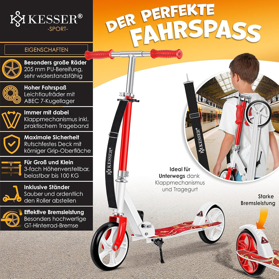KESSER® Scooter Roller Kinderroller Cityroller Tretroller Kickroller Kickscooter Flora (Red), Flora