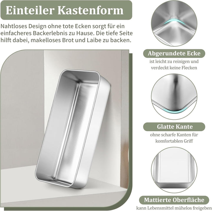 Onader Brotbackform 2er Set, 31cm Edelstahl Gross Kastenform Brotform, 7,5cm Tiefe Rechteckig Backfo