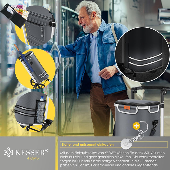 KESSER® Einkaufstrolley klappbar mit 56L Kapazität und belastbar bis 50kg | 3in1 Trolley Sackkarre &amp;