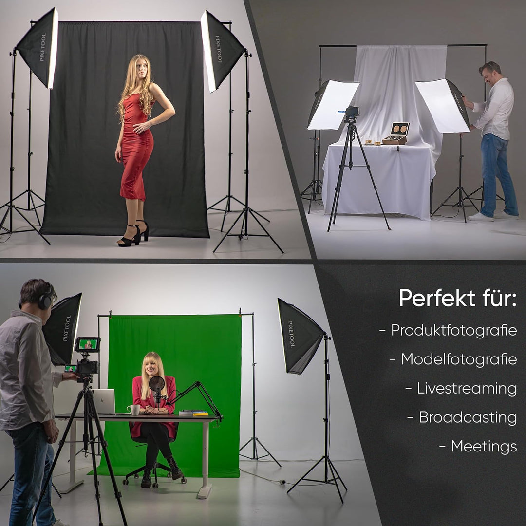 PIXETOOL Greenscreen (2,8m x 1,8m) mit Ständer (2m x 2m) - Fotohintergrund - Green Screen Fotostudio