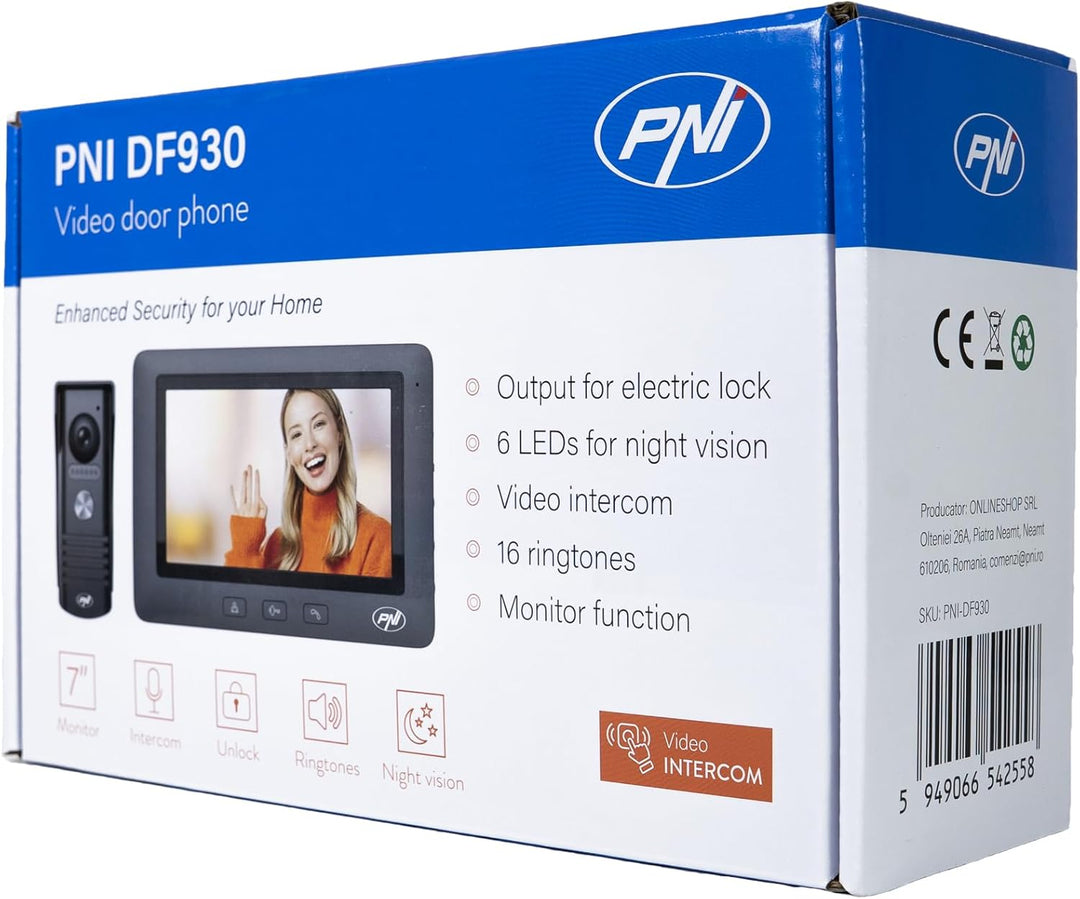 PNI DF930 Video-Gegensprechanlage mit 1 Monitor, 7-Zoll-LCD-Bildschirm, 800x480, elektromagnetischer