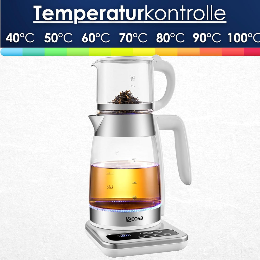 Teekocher elektrisch mit Temperatureinstellung Glas Wasserkocher Teemaschine Warmhaltefunktion mit T