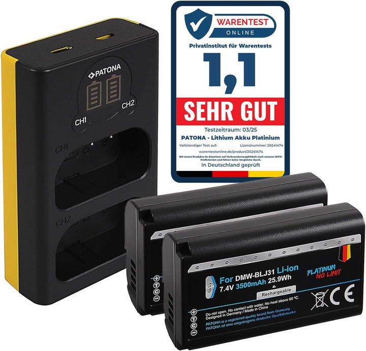 PATONA Platinum (2X) Ersatz für Akku Panasonic DMW-BLJ31 (3500mAh) - Dual LCD Ladegerät 1882 (Eingan