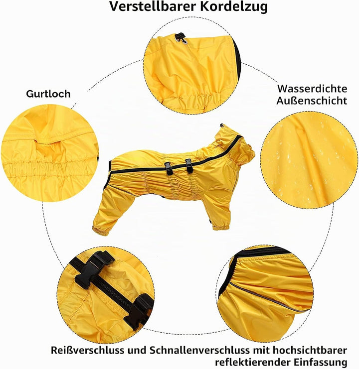 Geyecete -Regenmantel für hunde mit vier Beinen,Hunde Regenjacken Hosenanzug mit Geschirr loch, refl