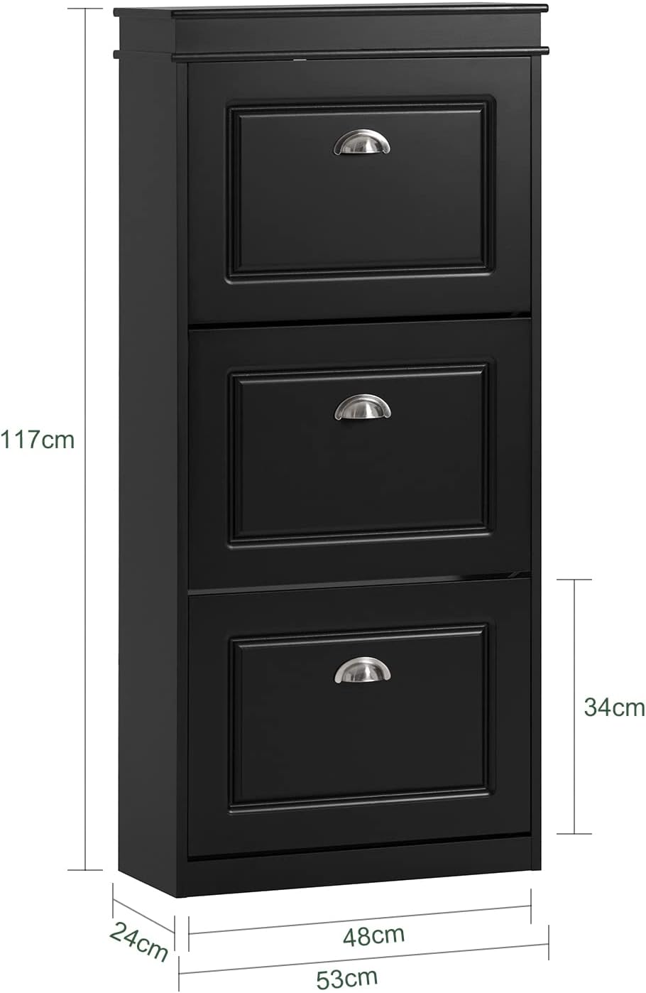 SoBuy Schuhschrank mit 3 Klappen - Schmaler Schuhkipper mit 6 Ablagen, Verstellbares Schuhregal für