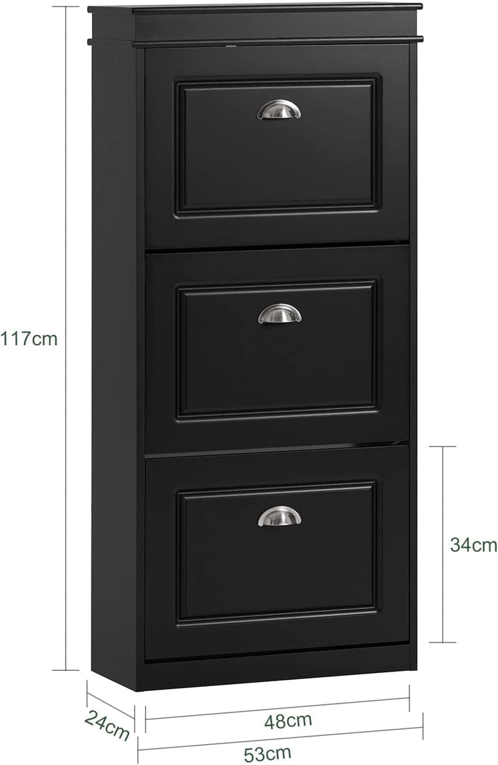 SoBuy Schuhschrank mit 3 Klappen - Schmaler Schuhkipper mit 6 Ablagen, Verstellbares Schuhregal für