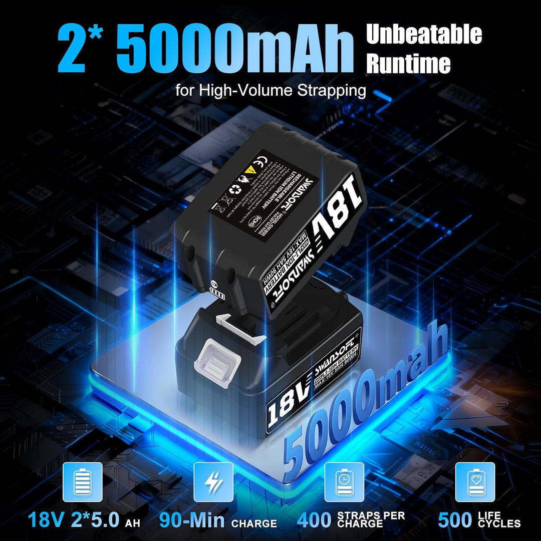 SWANSOFT Elektro-Umreifungsgerät für 14-16 mm PP-/PET-Band mit Digitaldisplay, 2 x 5000 mAh Akku, au