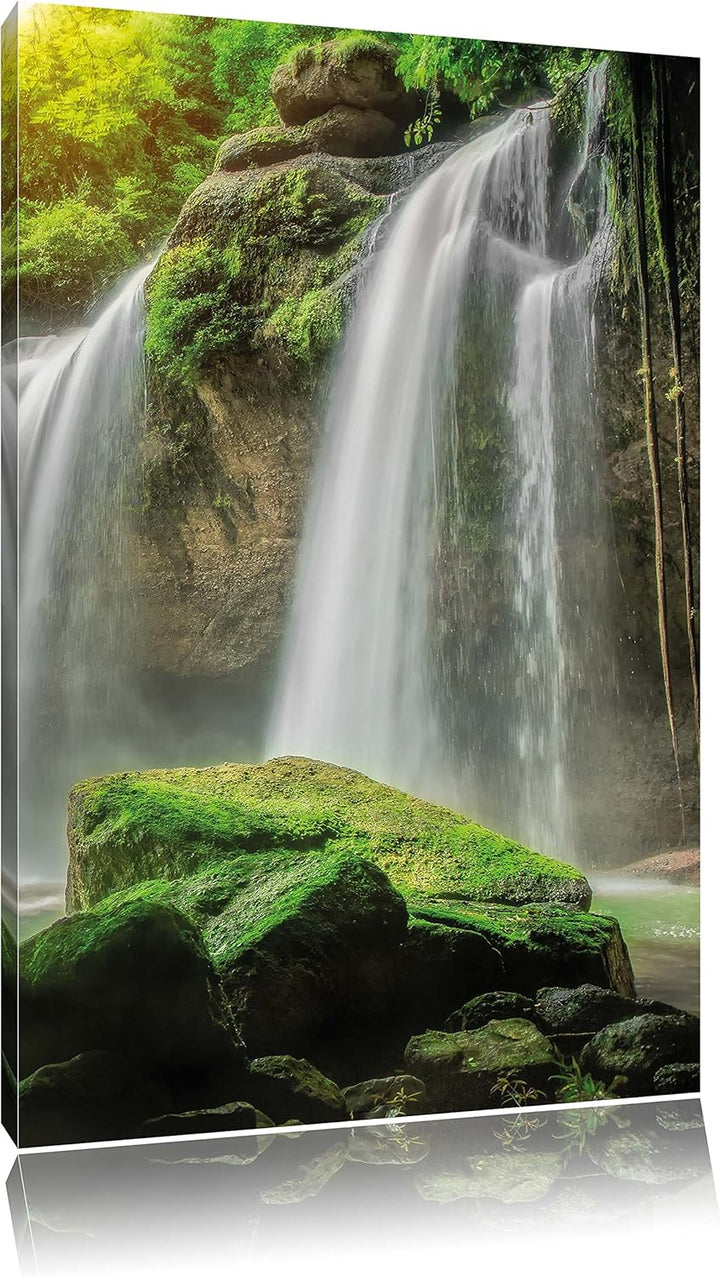 Pixxprint Wasserfall, Format: 100x70 auf Leinwand, XXL riesige Bilder fertig gerahmt mit Keilrahmen,