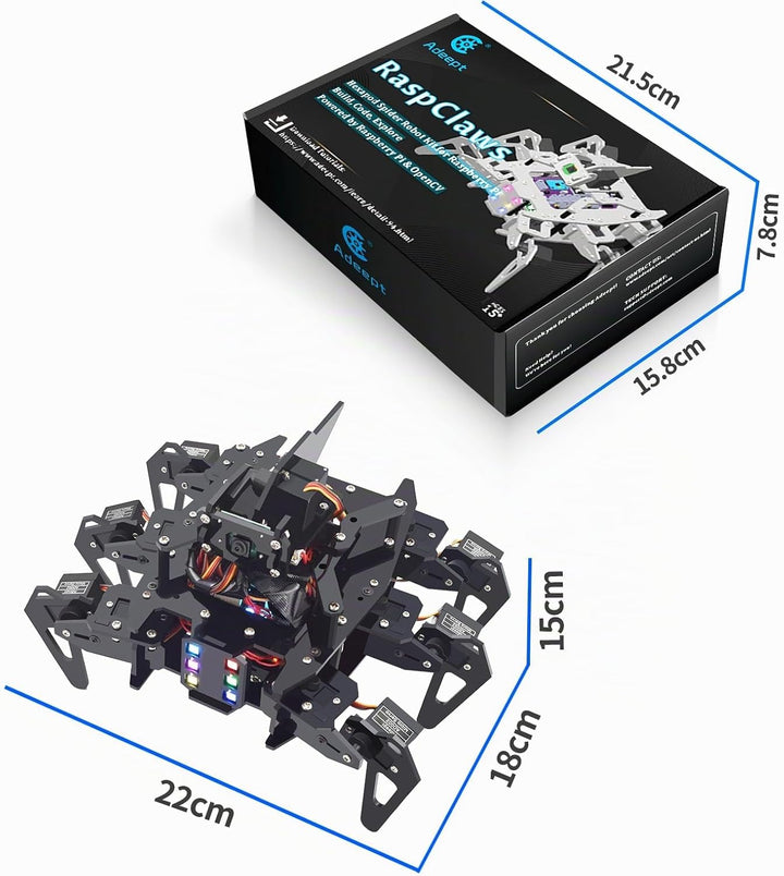 Adeept RaspClaws Hexapod Spider Robot Kit für Raspberry Pi 4/3 Modell B+/B, STEAM Crawling Robot, Op