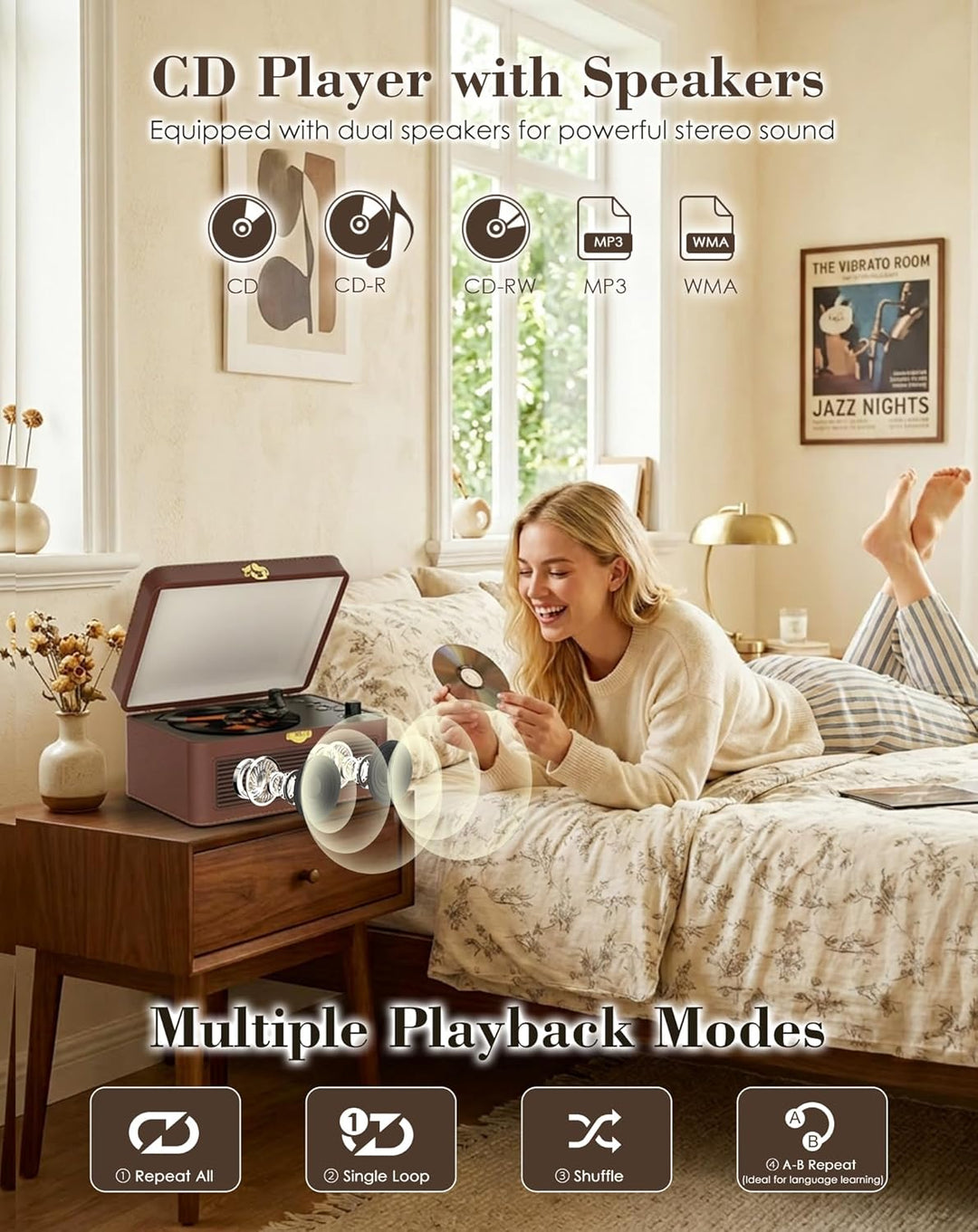 Tragbar CD Player Bluetooth Retro Radio mit CD-Player mit Lautsprecher Unterstützung USB & AUX-Wiede
