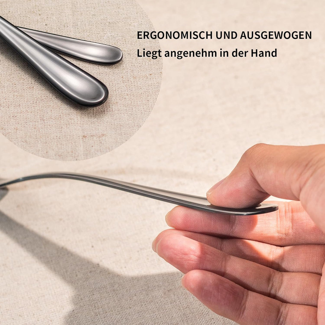 Alata Grand Edelstahl Poliert Schwarz Besteck Set 8 Personen, Essbesteck 32 teilig, Glänzend, Spülma