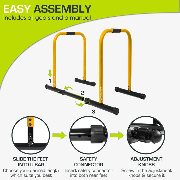ProsourceFit Dip Stand Station, Ultimate Heavy Duty Body Bar Press with Safety Connector for Tricep