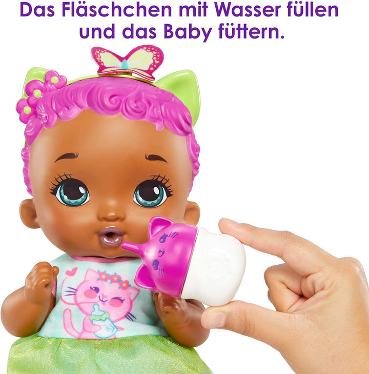 MY GARDEN BABY Katzenbaby-Puppe - Pinkes Haar, Grüner Rock, Jasminduft, Lätzchen, Fläschchen, Stoffw