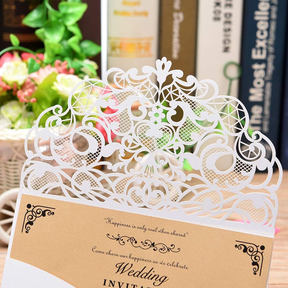CYSKY Hochzeit Einladungskarte 50 Pack Laser Cut Rechteck Einladungen Kit mit leerem bedruckbarem Pa