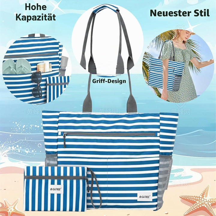LUKIUP Strandtasche Familie, XL Badetasche mit mini Badetasche, Beach Bag Einkaufstaschen für Reisen