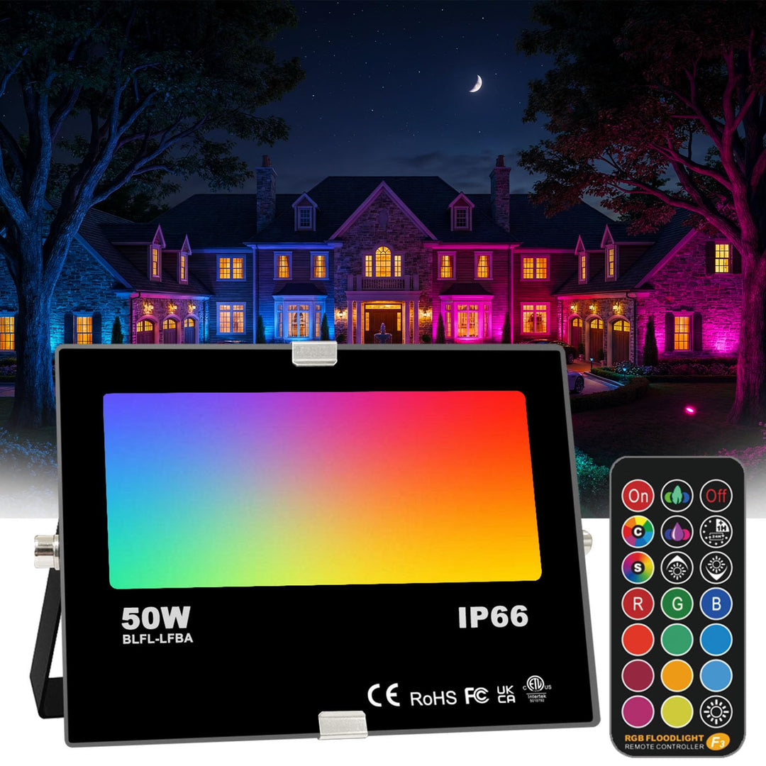 Led Strahler Aussen, Farbwechsel 50W, DIY-Blitzmodus, RGB Led Fluter 12 Farben, Timer, Fernbedienung