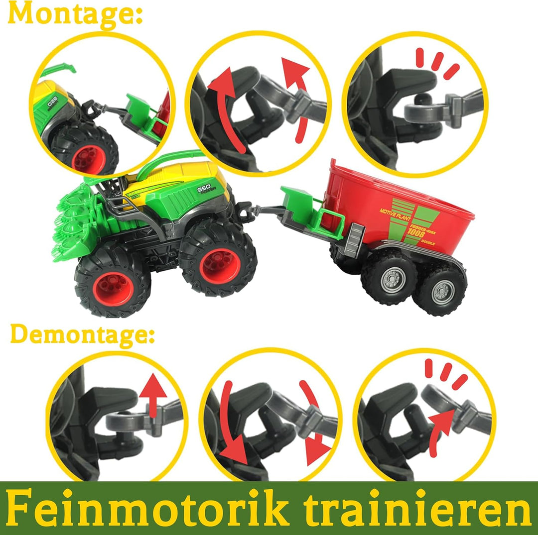 Farm Traktor Fahrzeuge Traktor Anhänger, Reibungsbetriebene Trägheit Trecker mit Anhänger, Metall &amp;