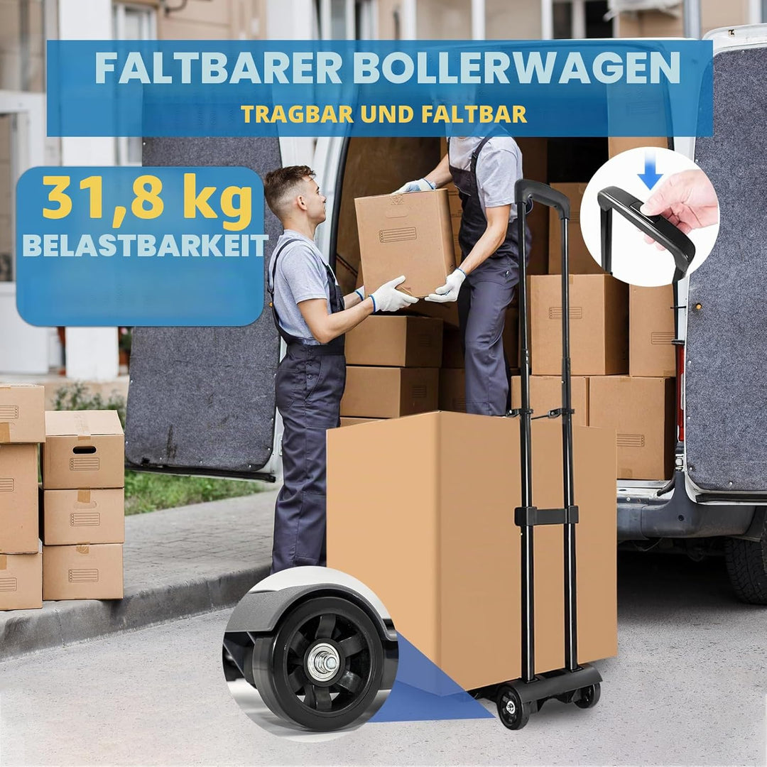 ZHJINGYU Sackkarre Klappbar, 35KG Transportkarre mit Teleskopstange, 2 Expanderseilen inklusive - Le