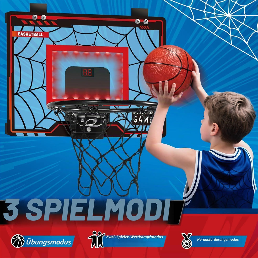 Basketballkorb Indoor Kinder, LED-Licht Mini Basketballkorb mit 3 Bällen & Elektronische Anzeigetafe