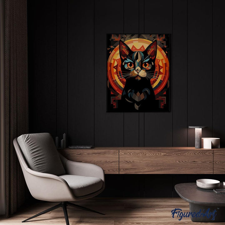 Figured'Art Malen Nach Zahlen Erwachsene Mit Rahmen Art-Deco-Schwarze Katze - Paint by Numbers Baste