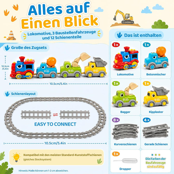Zug Set Spielzeug mit Schienen &amp; Dampfeffekt ab 2 Jahr, Magnetisches Dinosaurier Baustellenfahrzeuge