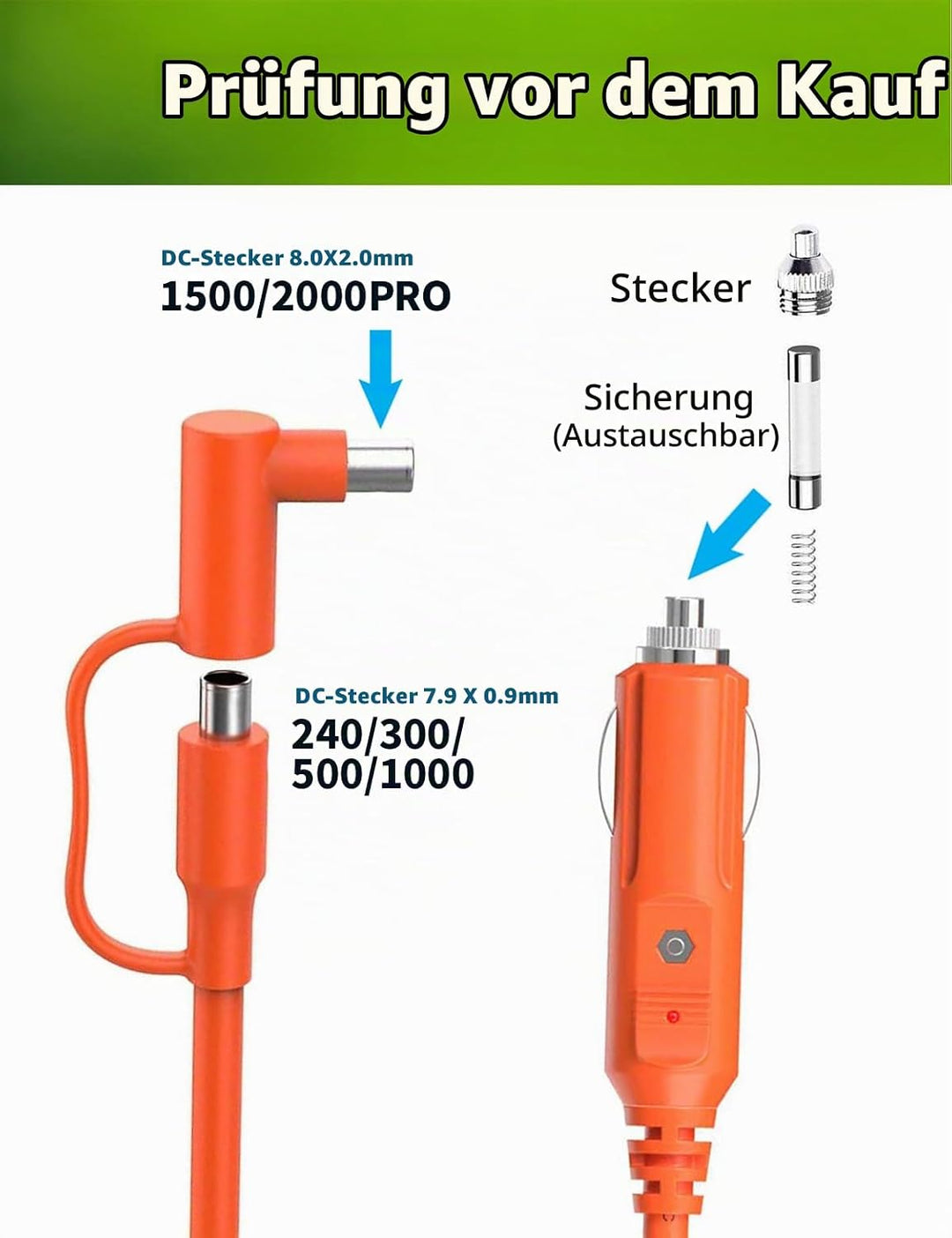 Lonnky 12V-24V Auto-Ladegerät DC7909/DC8020 Zigarettenanzünder-Ladekabel, kompatibel mit BLUETTI EB3