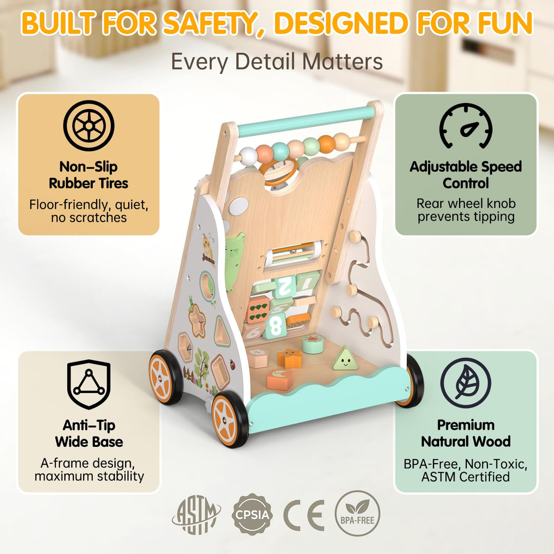 Baby Holz Lauflernwagen mit Rädern – Montessori Lauflernspielzeug für Mädchen &amp; Jungen ab 1 Jahr – S