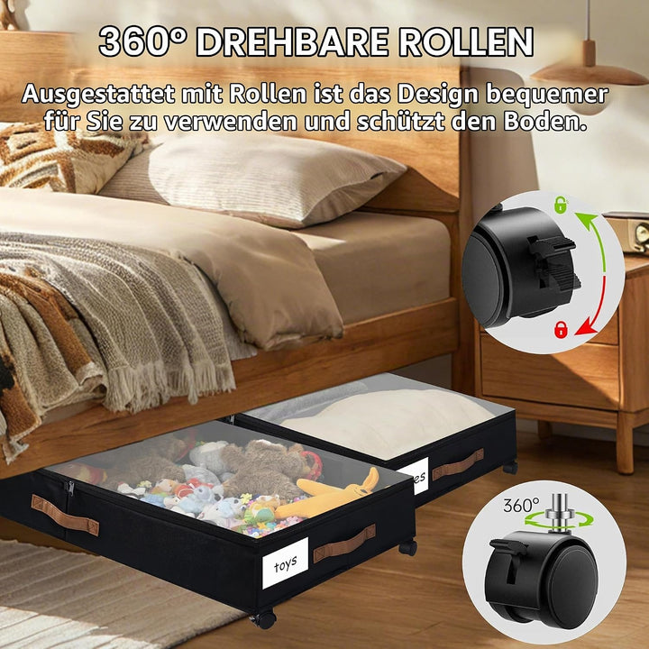 2 Stück Unterbett Aufbewahrungsbox 50L Unterbettkommode mit Rollen &amp; Verstellbar Trennwand Bettkaste