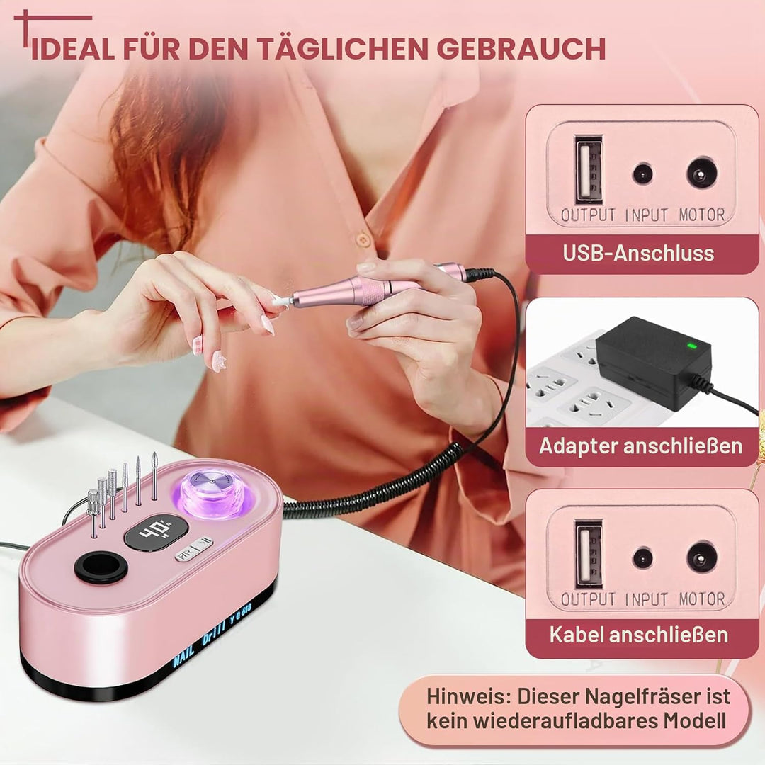 Nagelfräser für Gelnägel, Professionelle Elektrisch Nagelfräser 40000U/M, Fräser Maniküre Pediküre S