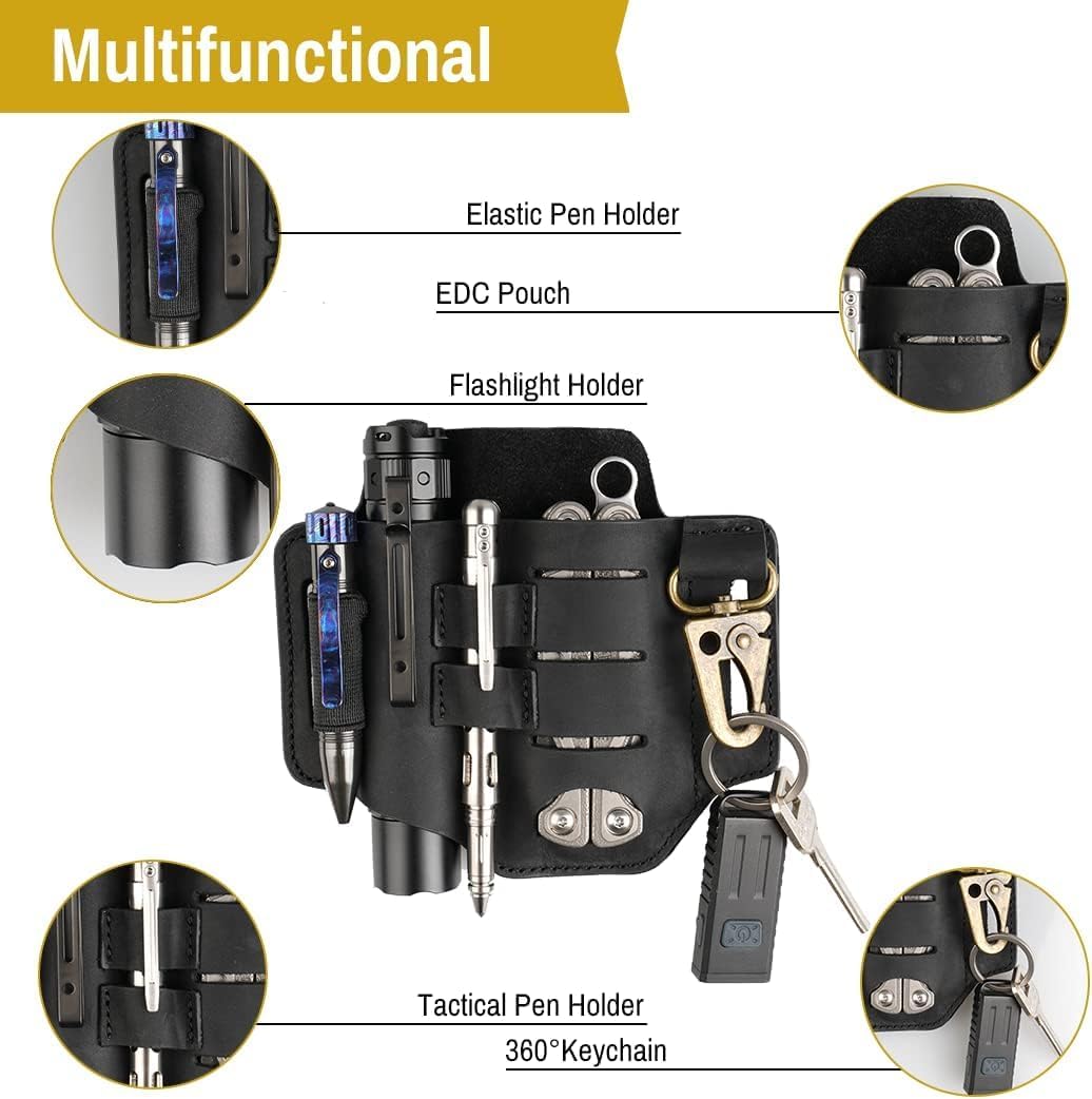 VIPERADE PJ16 Leder EDC Tasche Organizer Taktischer Multitool Halter mit Schlüsselbund Gürtelschlauf