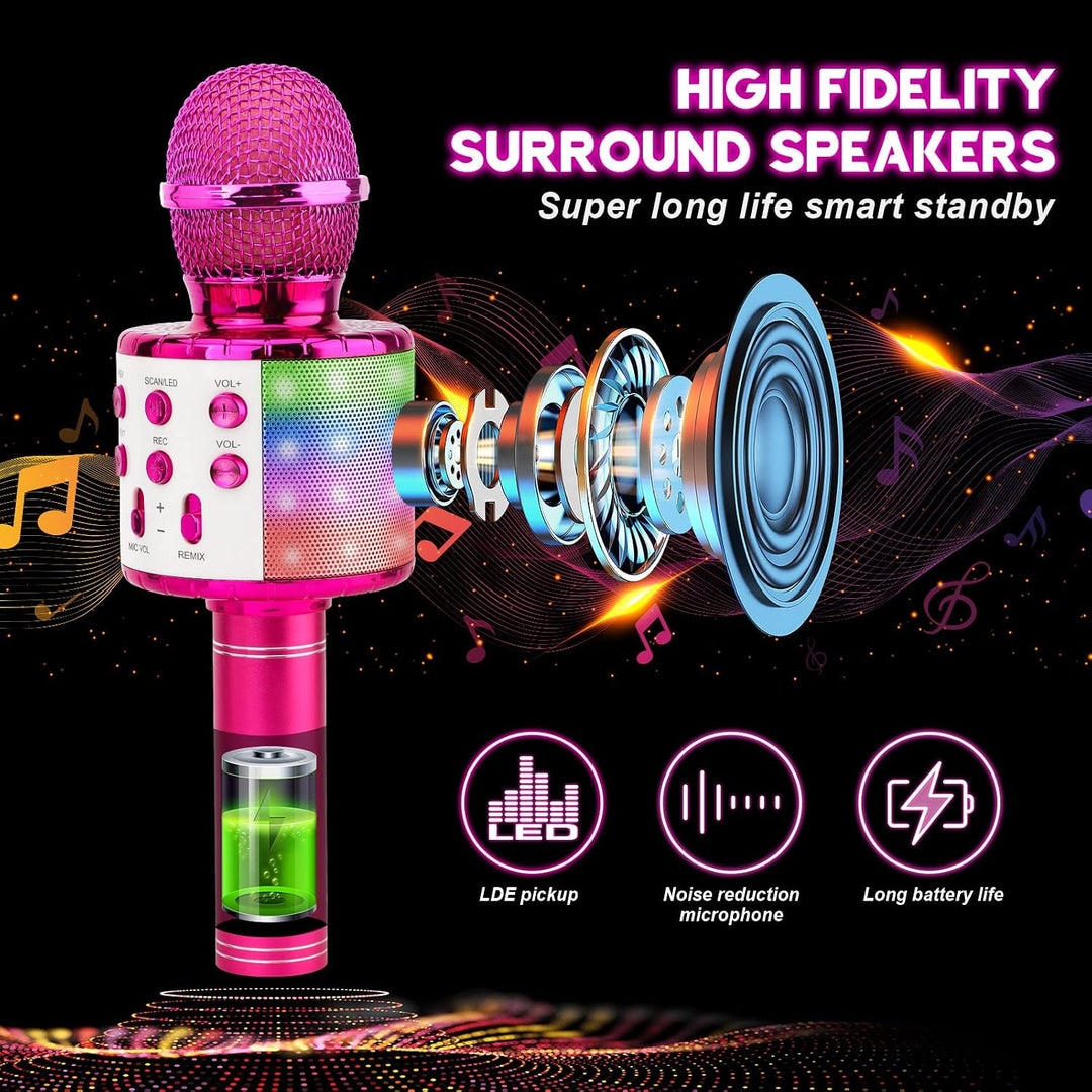 ShinePick Karaoke Mikrofon Bluetooth, 4-in-1 Drahtloses Geschenke Mikrofon Kinder Mädchen,Tragbare L