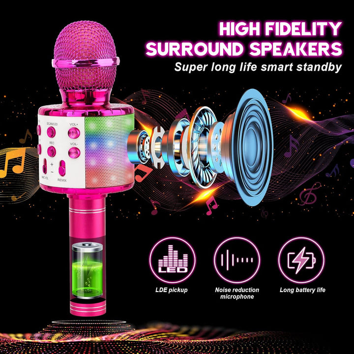 ShinePick Karaoke Mikrofon Bluetooth, 4-in-1 Drahtloses Geschenke Mikrofon Kinder Mädchen,Tragbare L