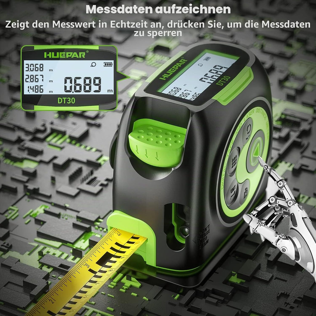 Huepar Massband Laser Entfernungsmesser 2 in 1, 60m Massband Laser Messgerät &amp; 5m Massband Massband