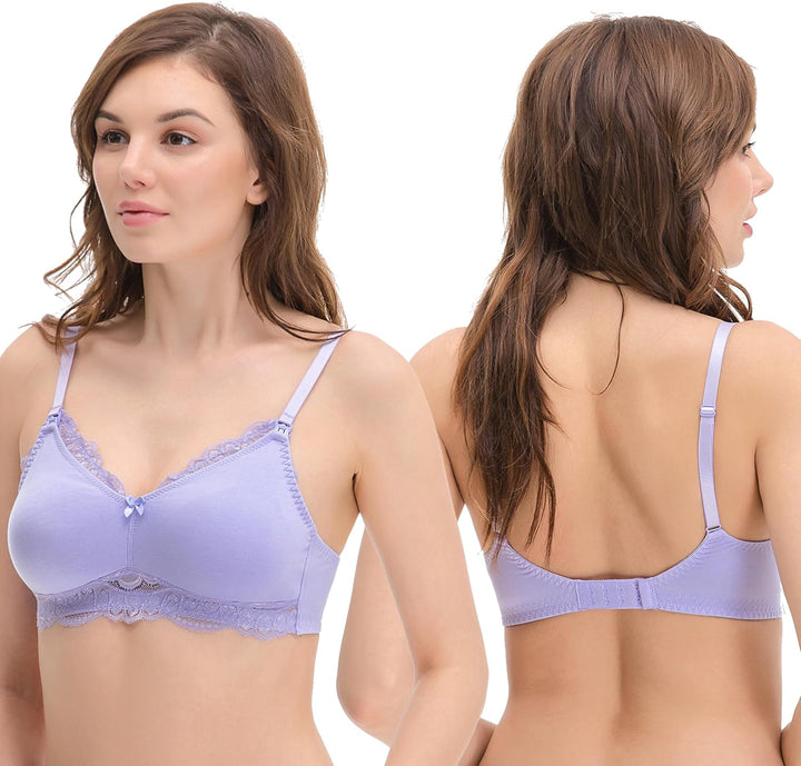 Curve Muse Übergrösse Still Baumwolle Ungefüttert Drahtloser BH Mit Spitzenbesatz 80D Lavendel,rosa(
