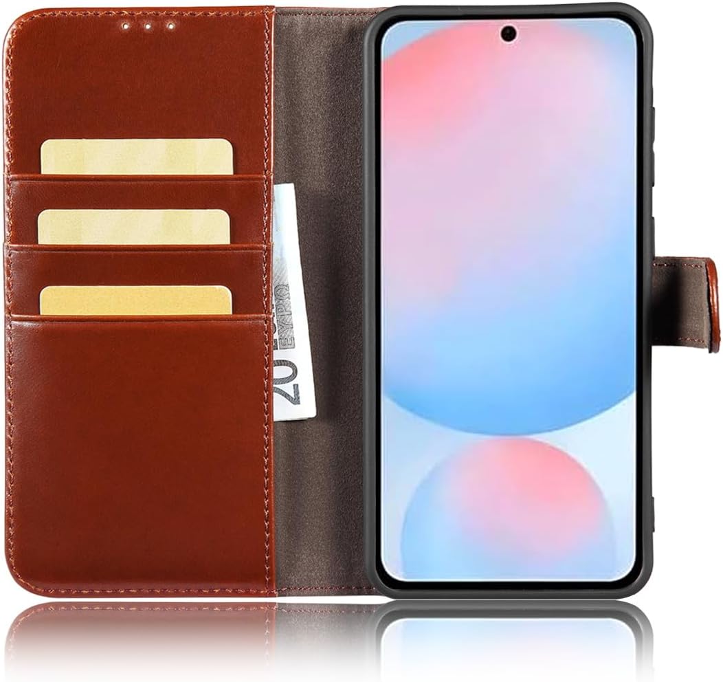 LENSUN Lederhülle für Samsung Galaxy A56, Echtleder Hülle [Echtes Leder][Kartenfach][Brieftasche] Ha