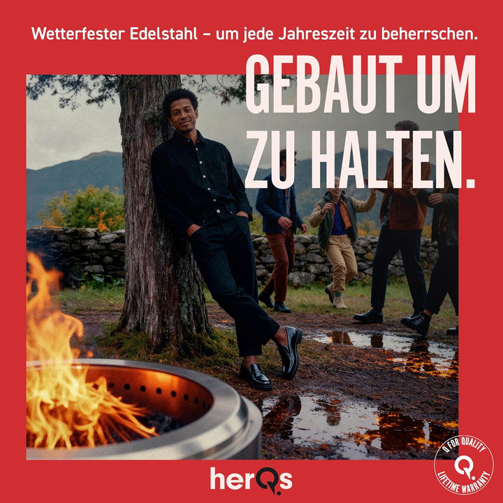 herQs Chief Feuerschale Rauchfrei – Tragbarer Feuerschale Edelstahl für Garten, Camping & Terrasse –