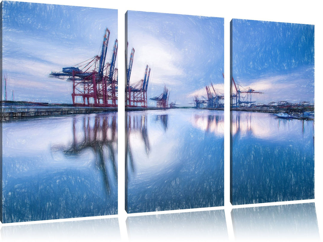 Pixxprint Hafen im Abendschein als Leinwandbild/Grösse: 3 Teilig (120x80) cm/Wandbild/Kunstdruck/fer