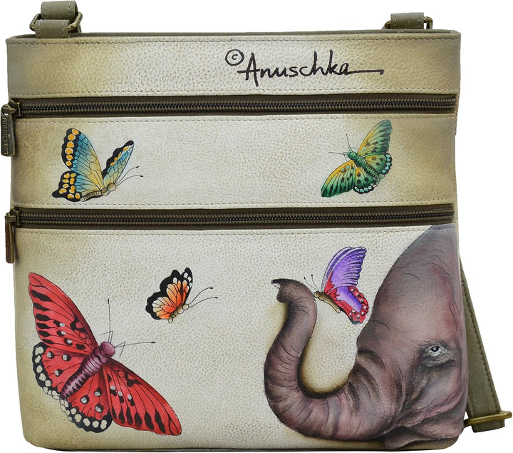 Anuschka Handbemalte Crossbody Tasche mit Organizerfach &amp; RFID-Schutz Hypnotic Hortensien, Hypnotic