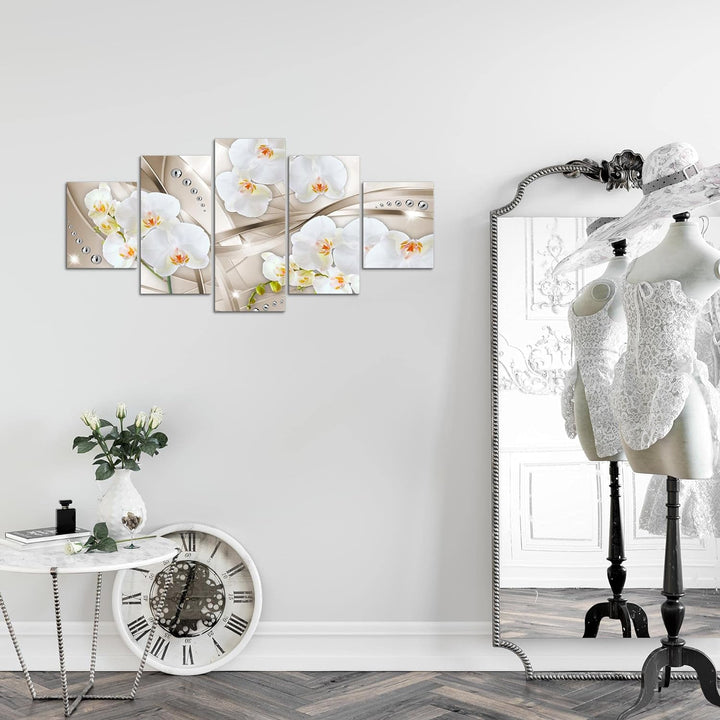Runa Art Wandbilder Blumen Orchidee 5 Teilig Bild auf Vlies Leinwand Deko Wohnzimmer Abstrakt Beige