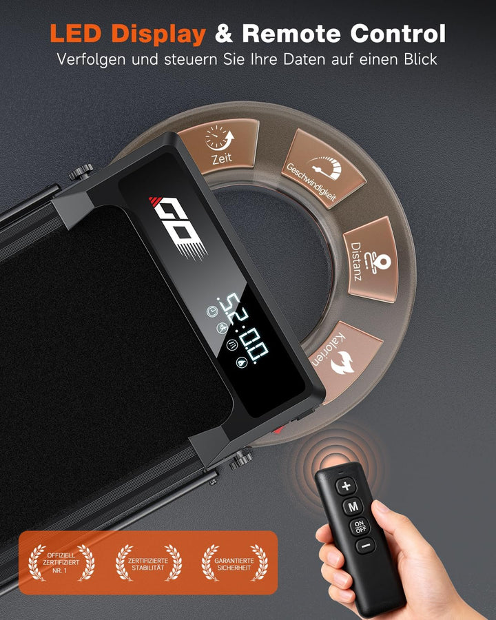 Walking Pad Laufband Klappbar 9%, 1-10 km/h, Brushless Motor | Zuhause und Büro,
