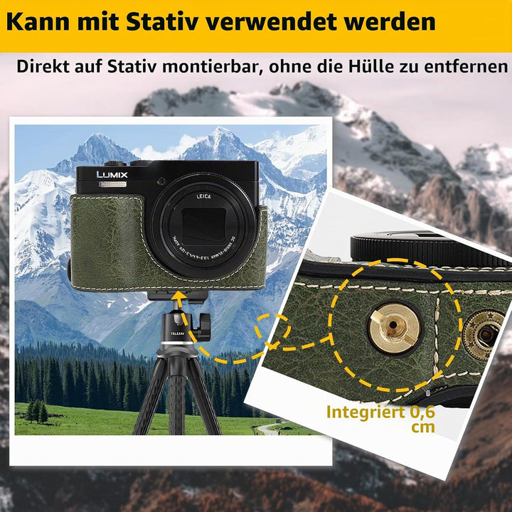 Rieibi ZS99 Kameratasche, PU Leder Kameratasche für Panasonic Lumix DC-ZS99 Digitalkamera, abnehmbar